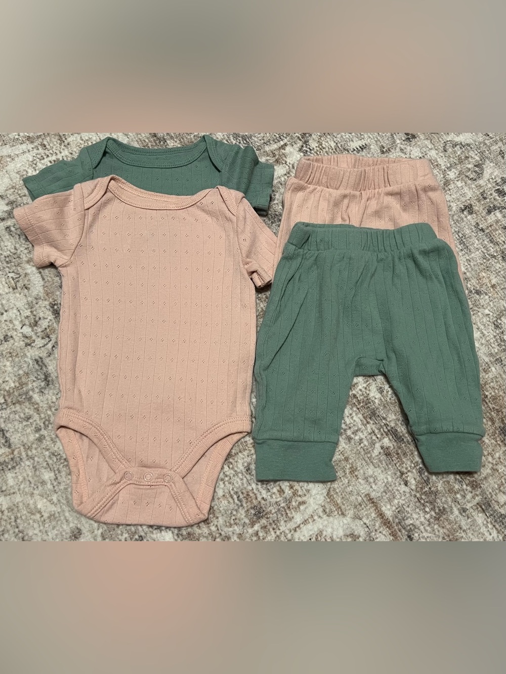 Kids One-Piece & Pant Set in Dusty Pink and Sage Green